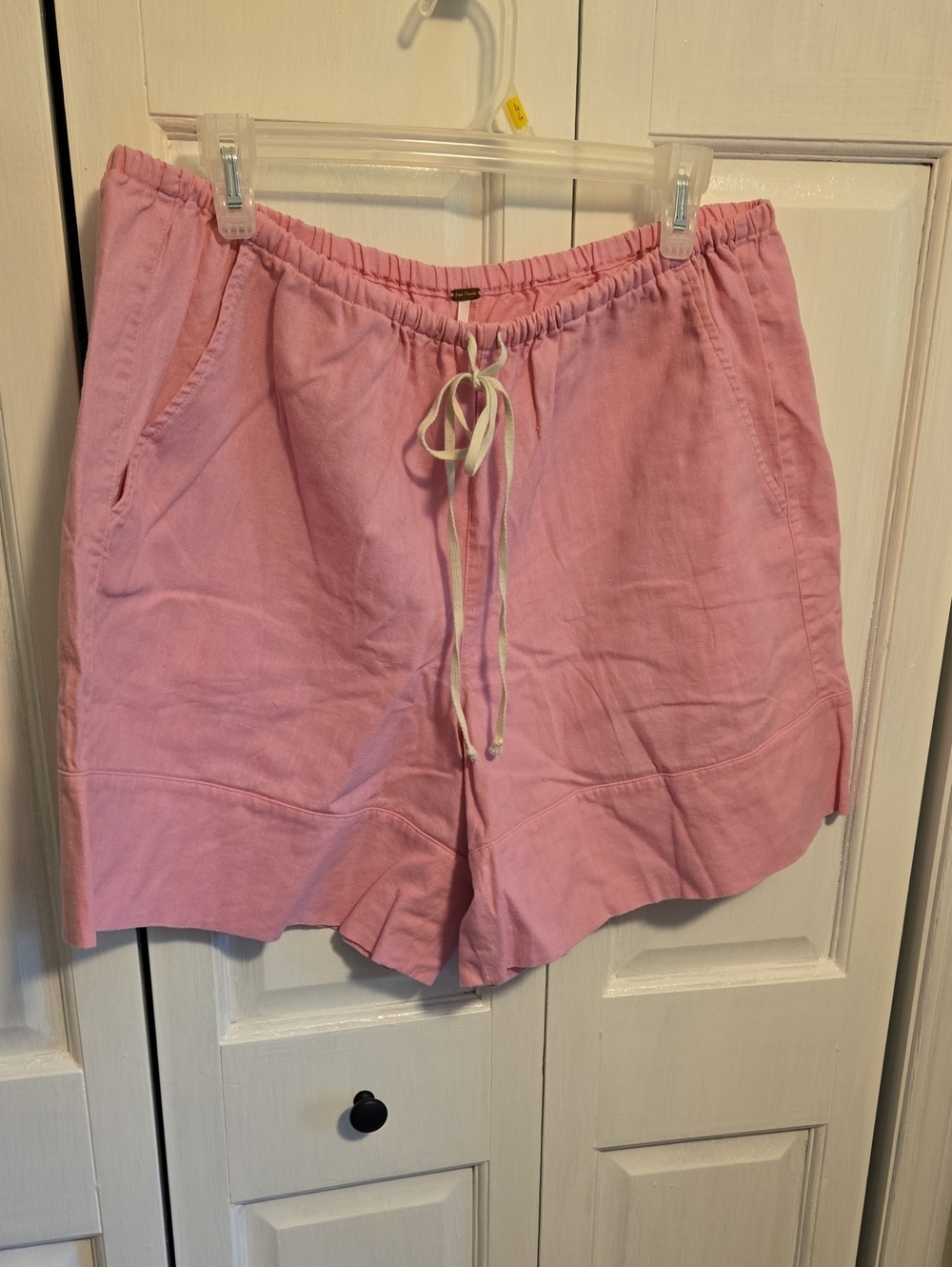 Free People Pink Drawstring Linen-Blend Shorts